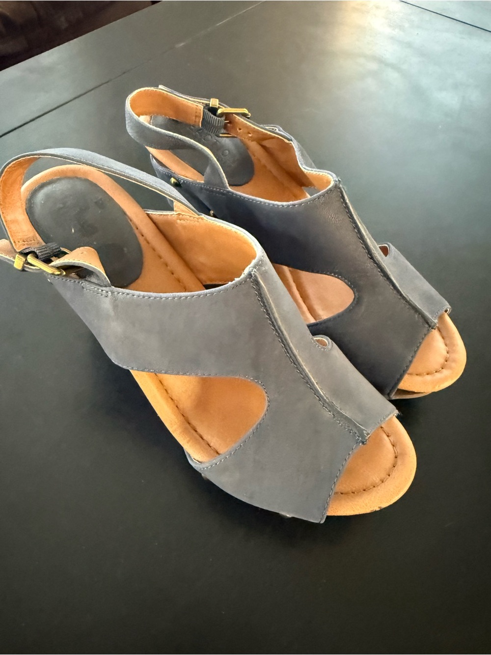 Kenneth Cole Gray Open-Toe Slingback Wedge Sandals